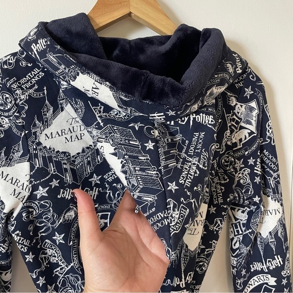 Harry Potter Hooded Robe Wrap Velvet Fleece Novelty Print Blue White S - Picture 4 of 10